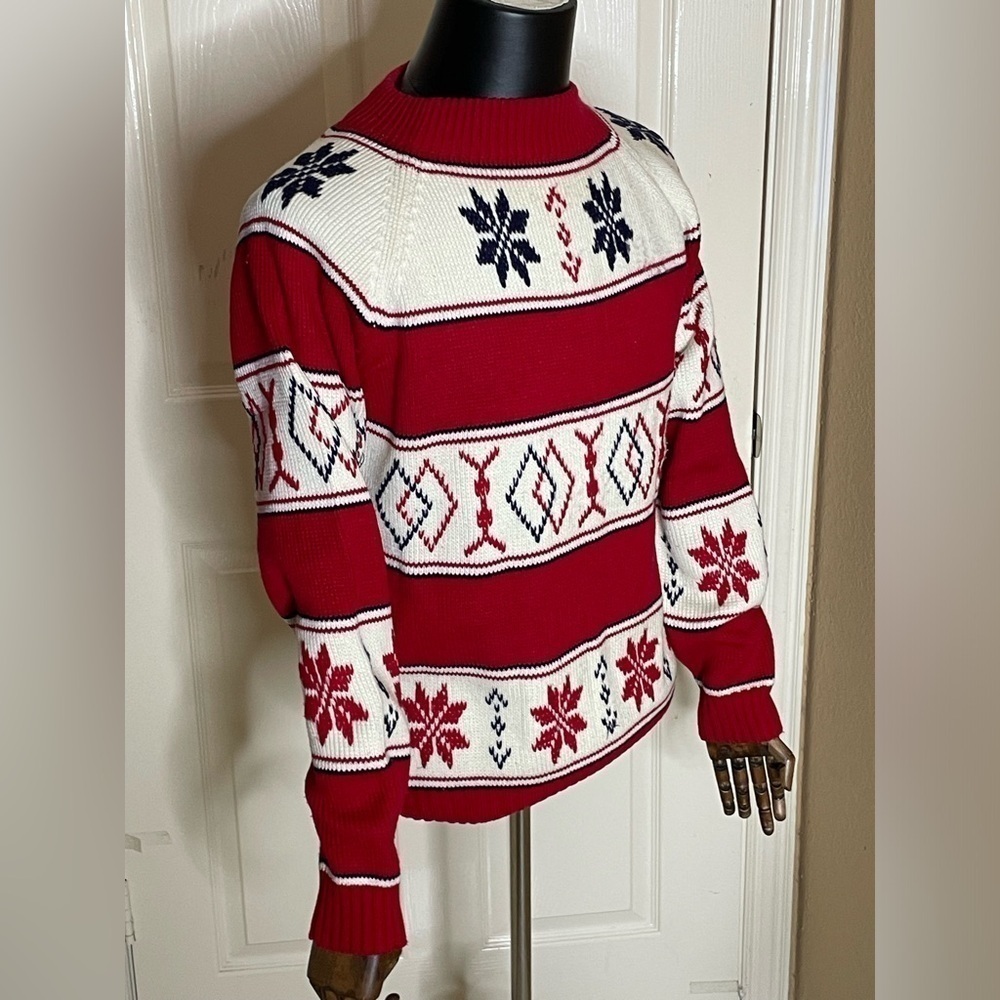 Vintage 70s JC Penney Knit Sweater Ski Snow Nordic Tribal Fair Isle Aztec Sz L  - Picture 4 of 11
